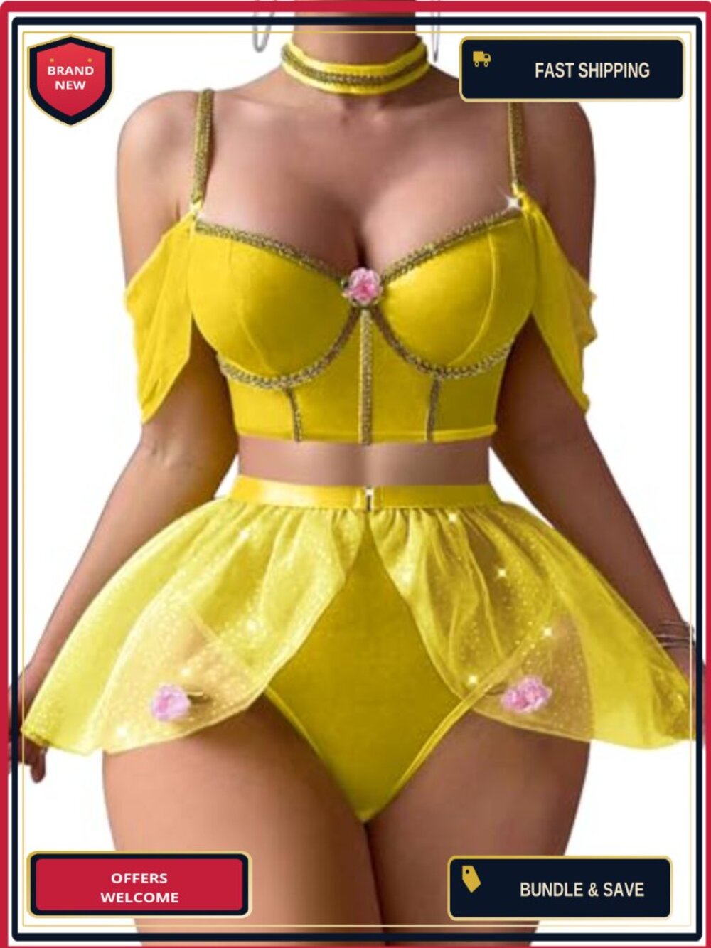 Sexy Princess Costume Lingerie Set Women Cosplay Roleplay Bra Panty Choker